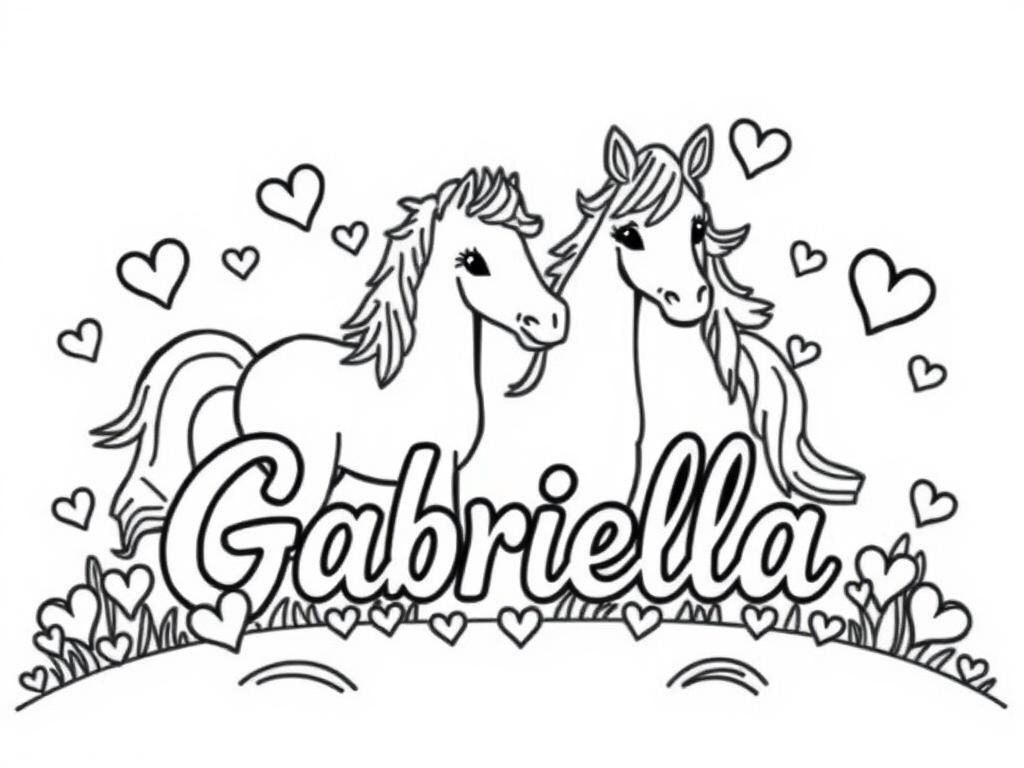 Coloring Page of Adorable Horses with Hearts