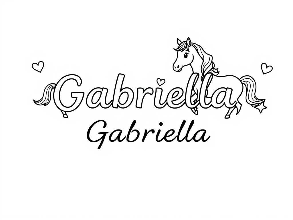 Preview of A place where to put the name "Gabriella" with horses and hearts