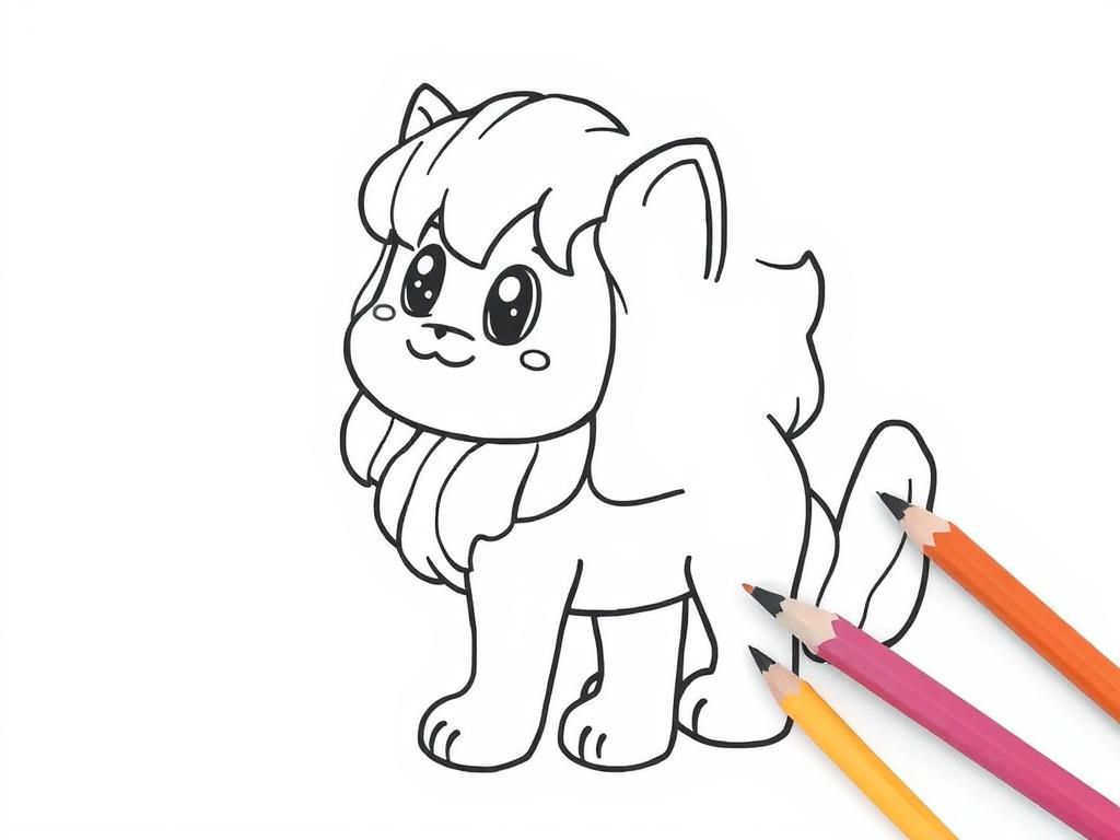 Coloring Page of a Cute Lion Cub