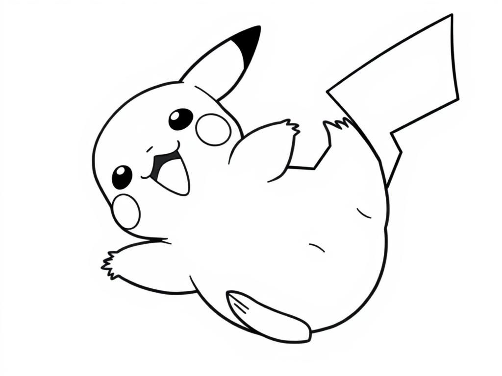 Preview of A playful baby pikachu coloring pages scene with Baby Pikachu rolling on its back, giggling.