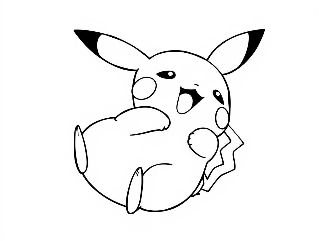 Preview of A playful baby pikachu coloring pages scene with Baby Pikachu rolling on its back, giggling.