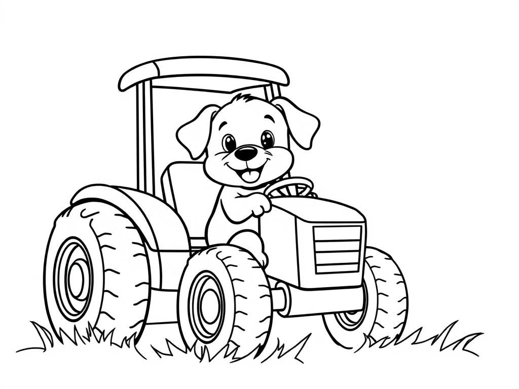 Preview of A playful puppy sitting in the driver's seat of a tractor, ready for a ride