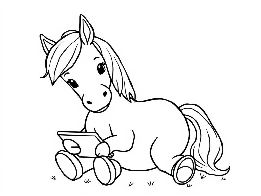 Pony Playing with Tablet Coloring Page