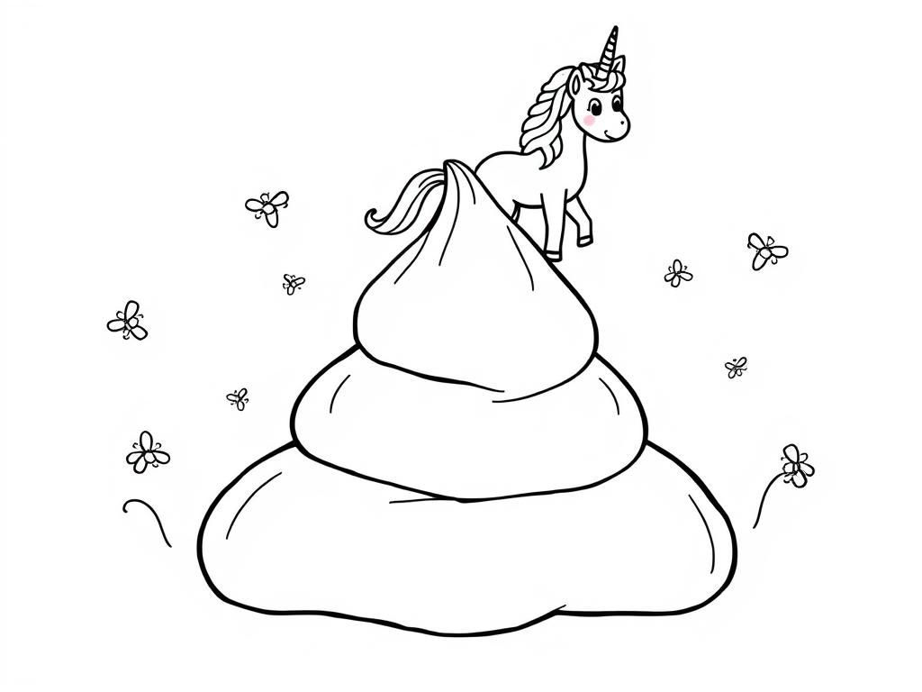 Unicorn on Poop Coloring Page