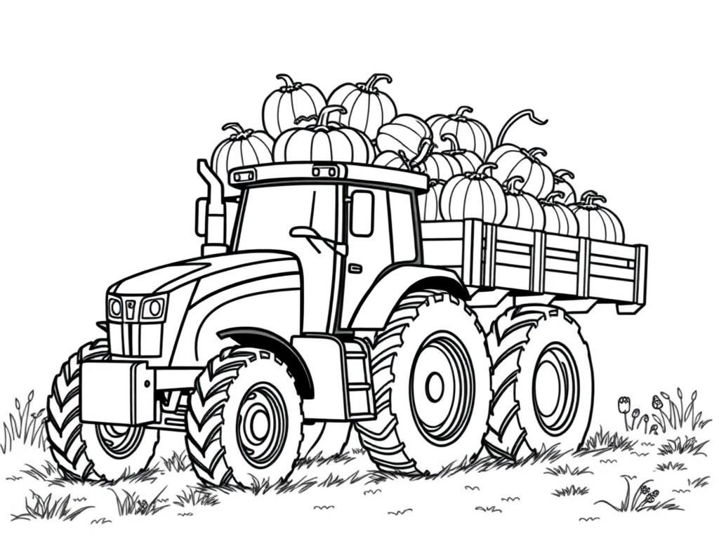 Preview of A powerful tractor pulling a heavy load of pumpkins for a harvest festival