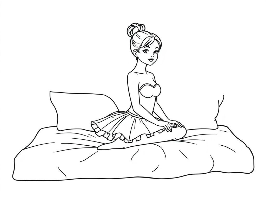 a pretty 17 yr old woman in a pink ballerina on a bed