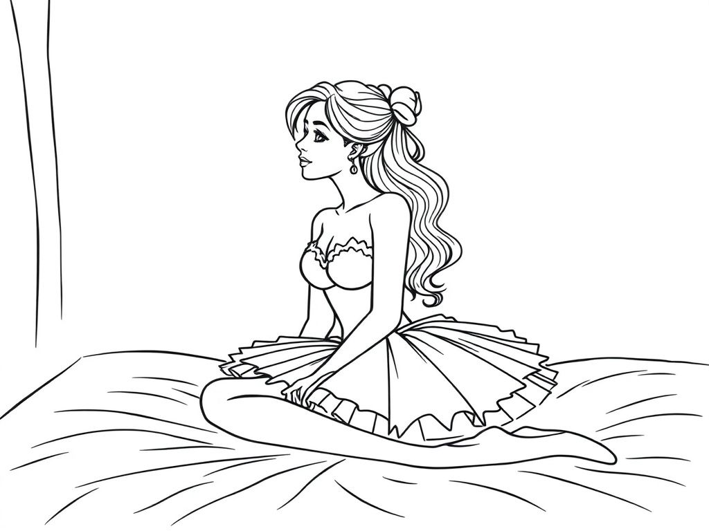 Mermaid Sitting on Bed Coloring Page