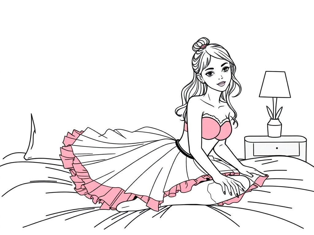 Woman in Pink Dress Coloring Page