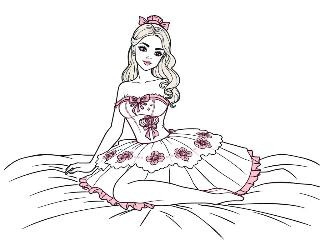 Princess Sitting on Bed Coloring Page