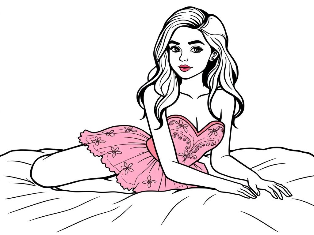 Woman in Pink Dress Fashion Coloring Page