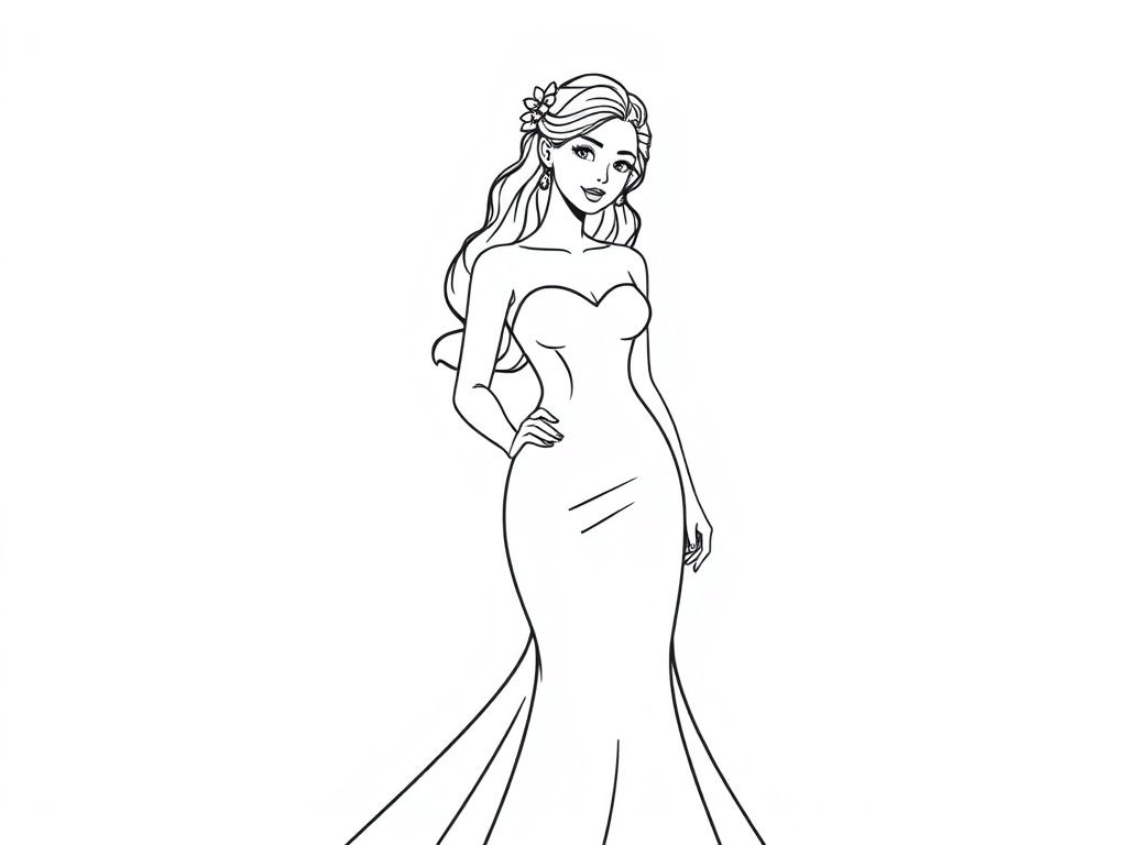 Princess in Evening Gown Coloring Page