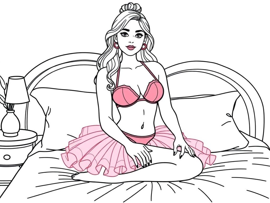 Adult Woman in Lingerie Coloring Page