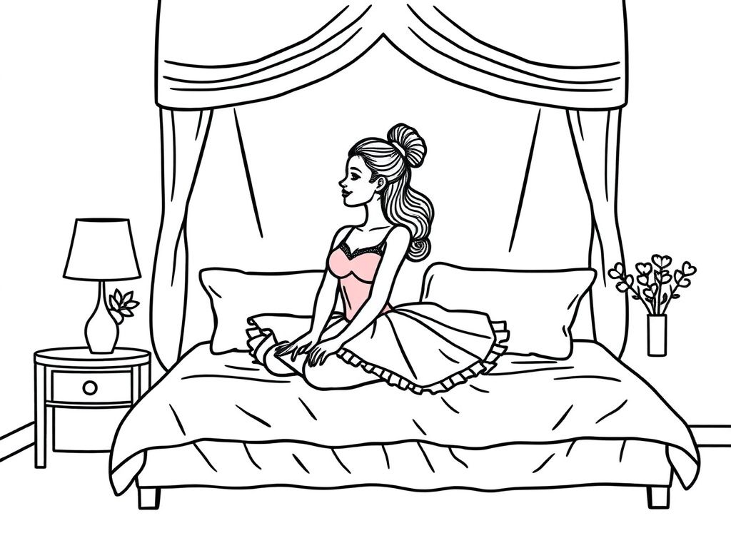 a pretty ballerina woman wearing pink on a bed - Free Printable Flower Coloring Page