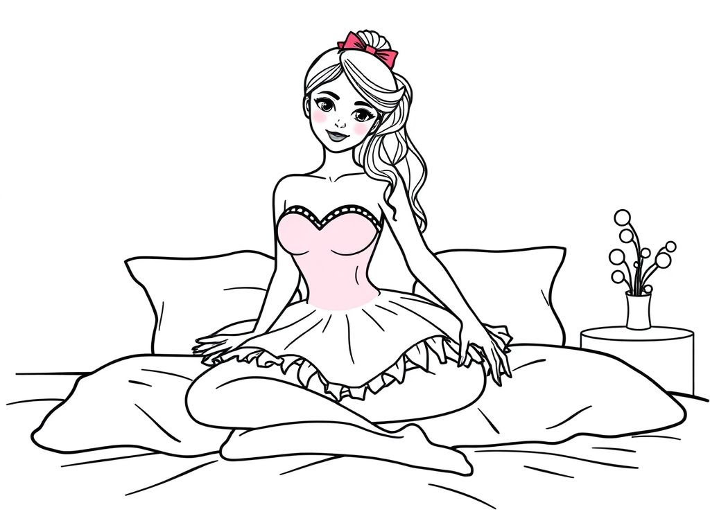 Princess Sitting on Bed Coloring Page