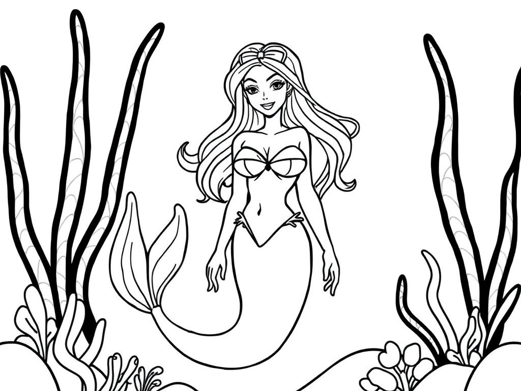 Mermaid Underwater Coloring Page