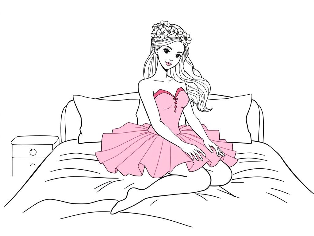 Princess Sitting on Bed Coloring Page