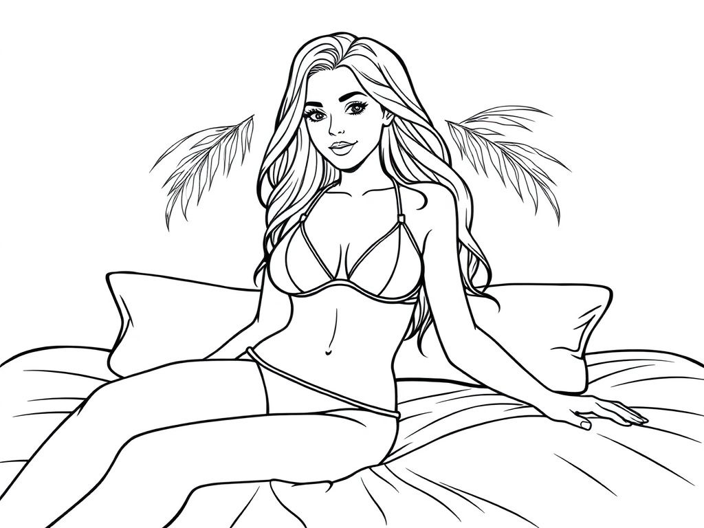 a pretty woman in a bikini on a bed
