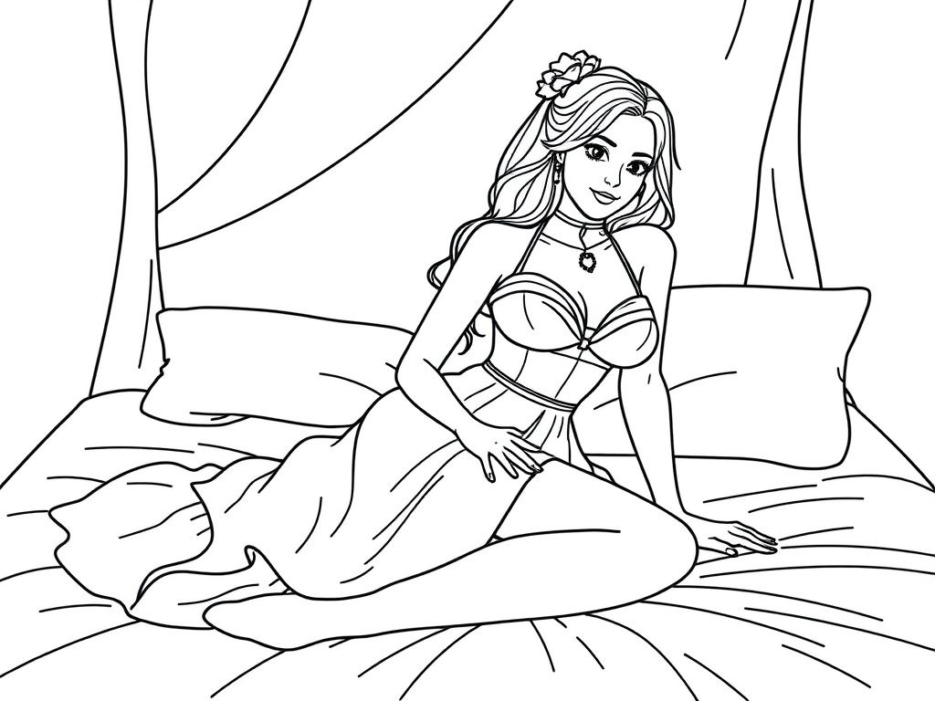 Princess Sitting on Bed Coloring Page