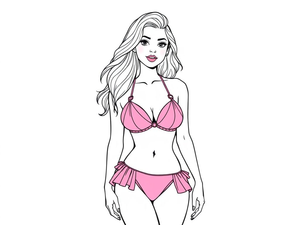 Woman In Pink Bikini Coloring Page