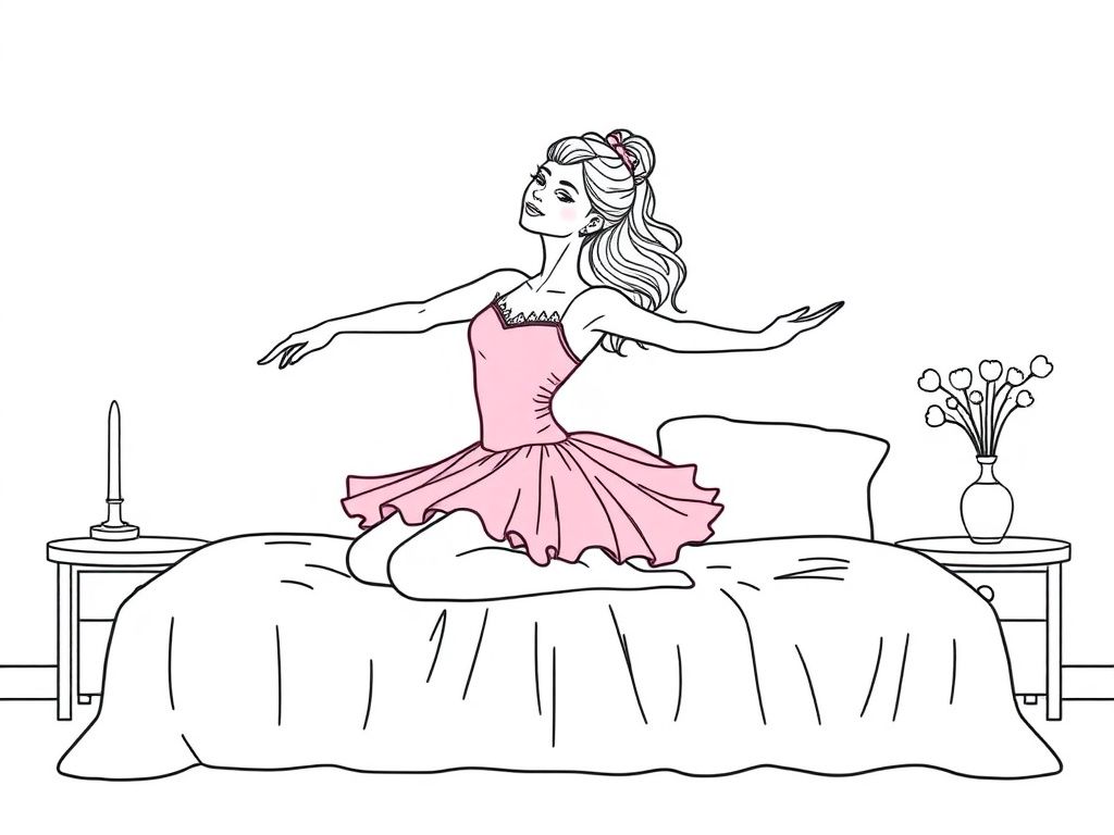 a pretty woman in a pink ballerina costume doing ballet on a bed - Free Printable Flower Coloring Page