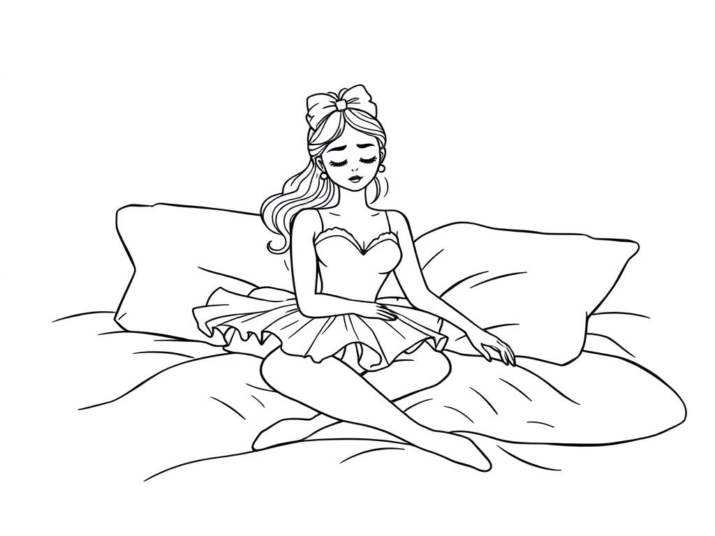 Ballerina Sitting on Bed Coloring Page