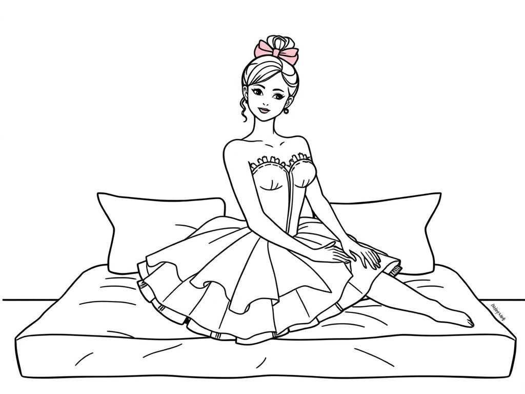 Ballerina Sitting on Bed Coloring Page