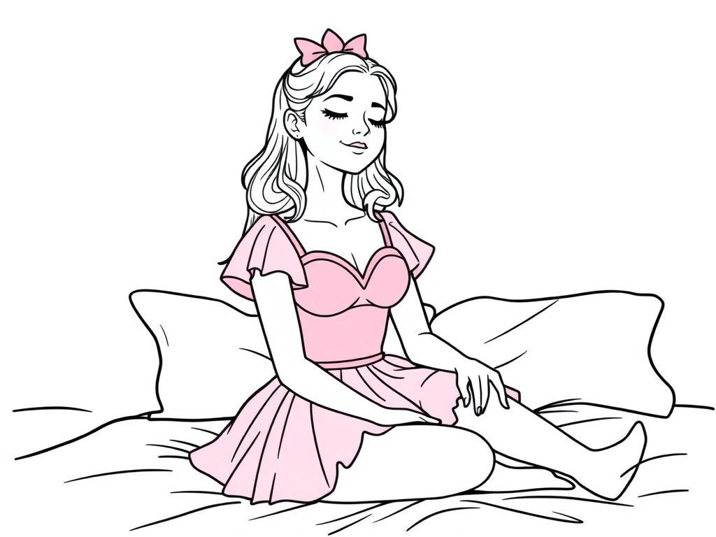 Girl on Bed Coloring Page