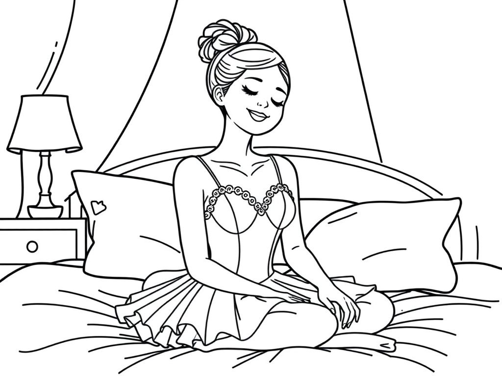 Ballerina Sitting on Bed Coloring Page