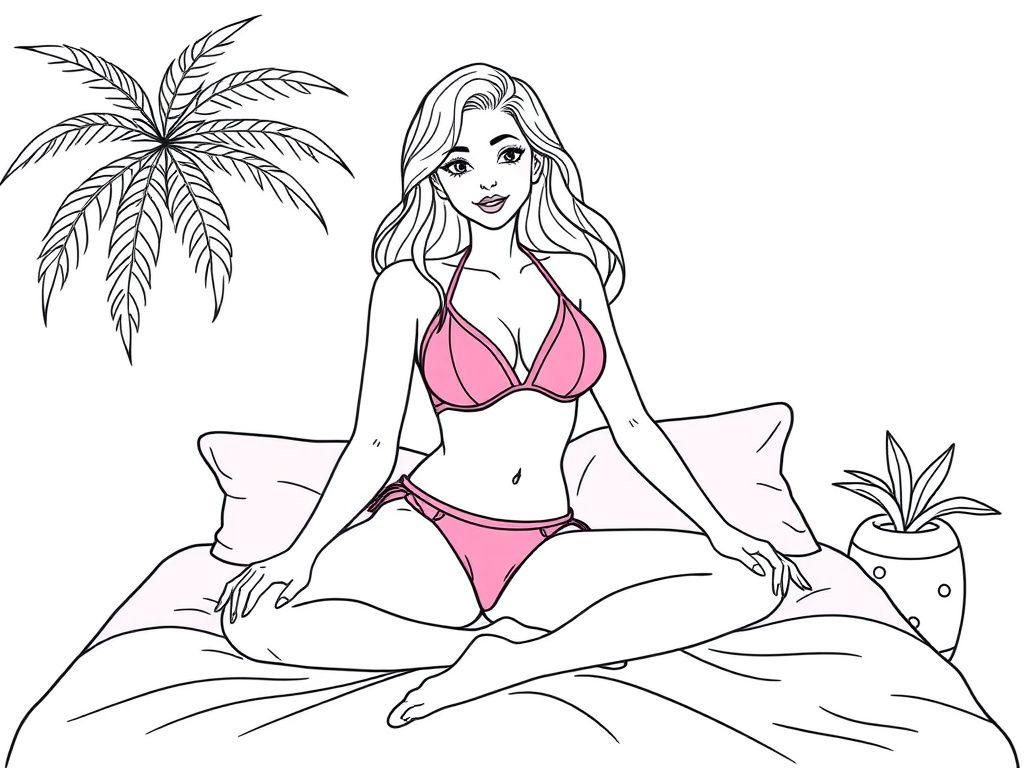 Woman in Bikini Coloring Page