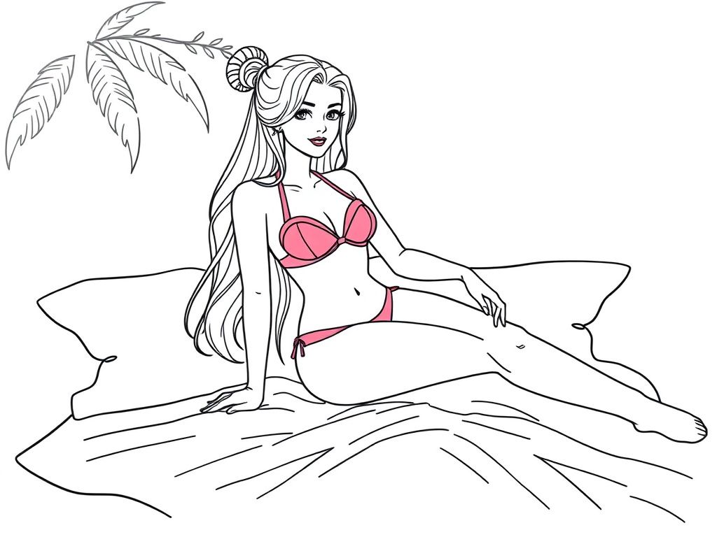 a pretty woman in a pink bikini, ballerina clothes, and is on a pink bed