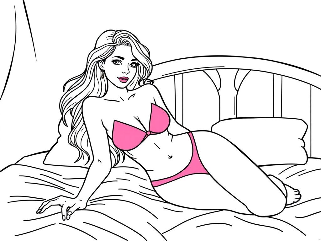 a pretty woman in a pink bikini on a bed