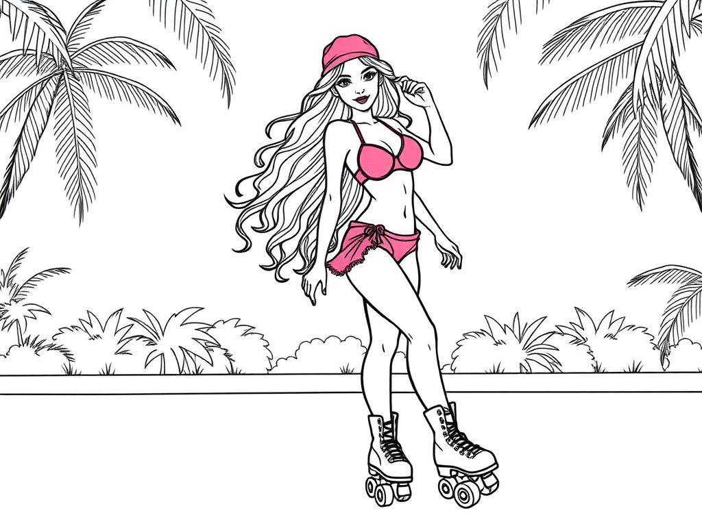 a pretty woman in a pink bikini with roller skates