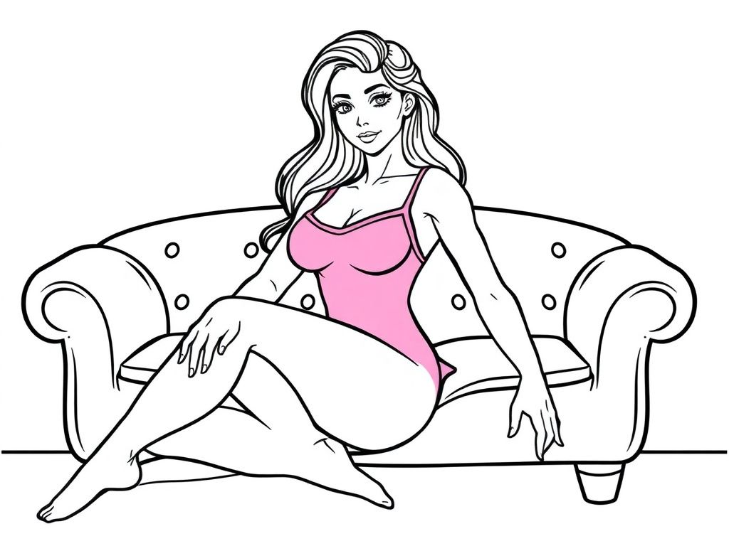 Woman on Couch Coloring Page