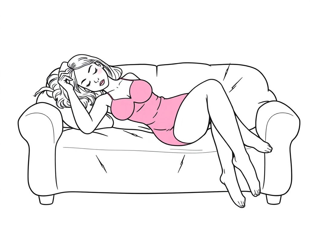 Adult Woman Relaxing on Couch Coloring Page