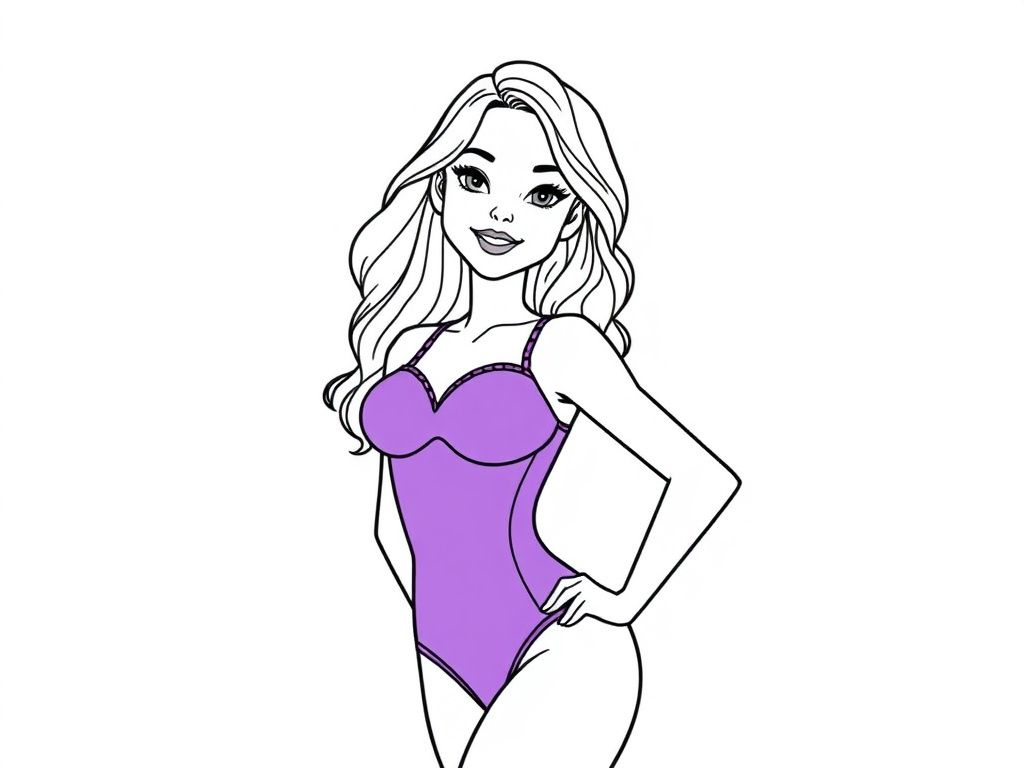 Woman In Swimsuit Coloring Page