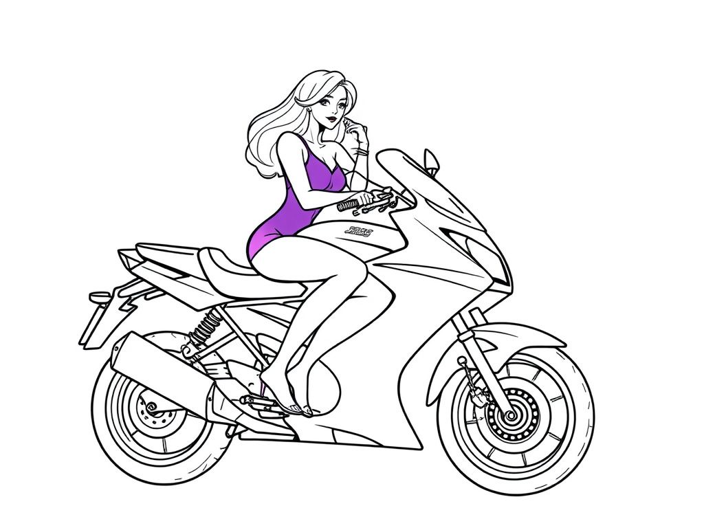 Motorcycle Biker Girl Coloring Page
