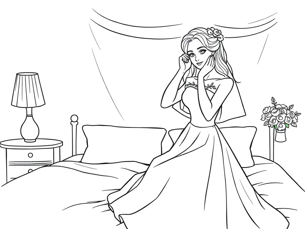 Princess in Bedroom Coloring Page
