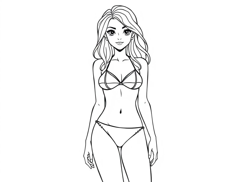 Cartoon Woman in Bikini Coloring Page
