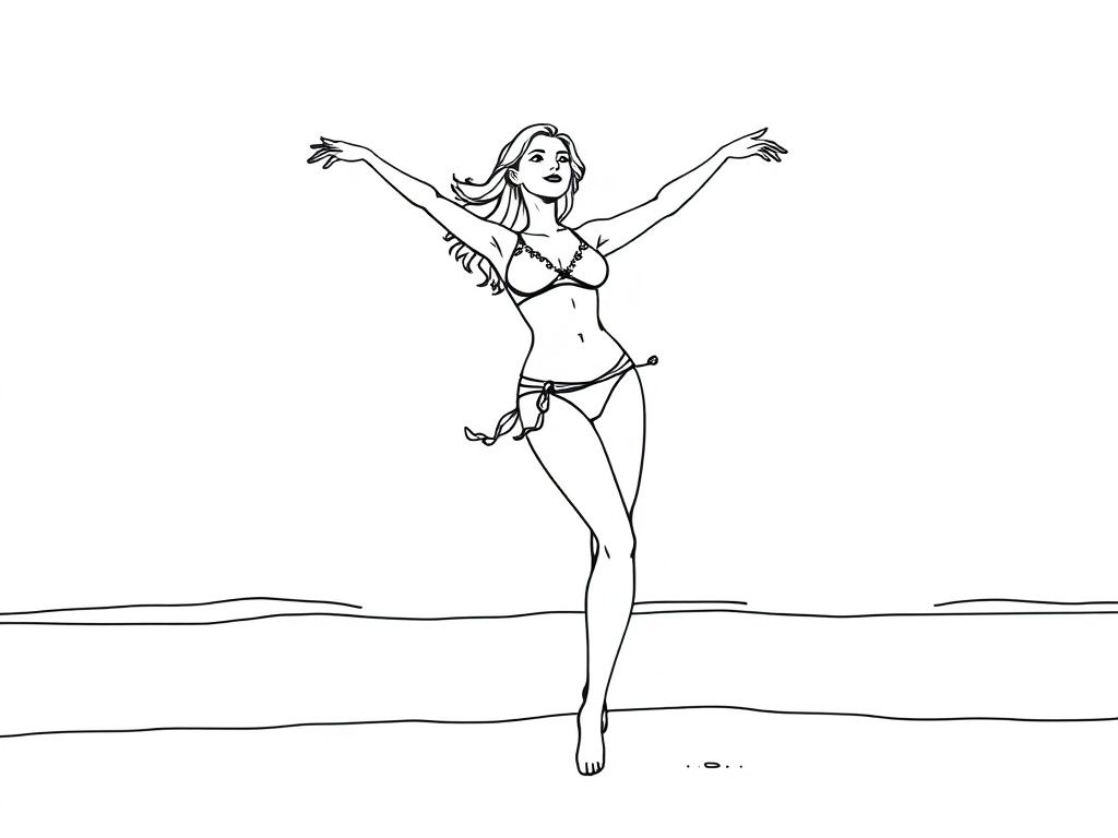 a pretty woman wearing a bikini and is doing ballet on the beach