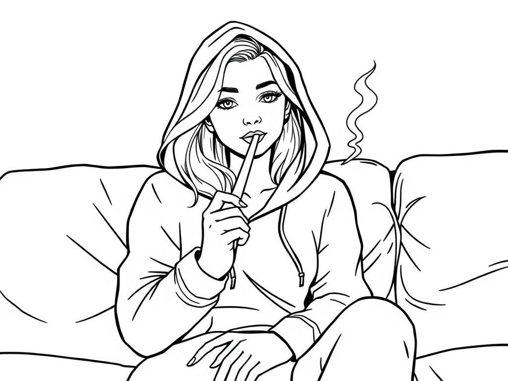 Relaxed Woman Coloring Page - Soothing Scene for Adults and Kids