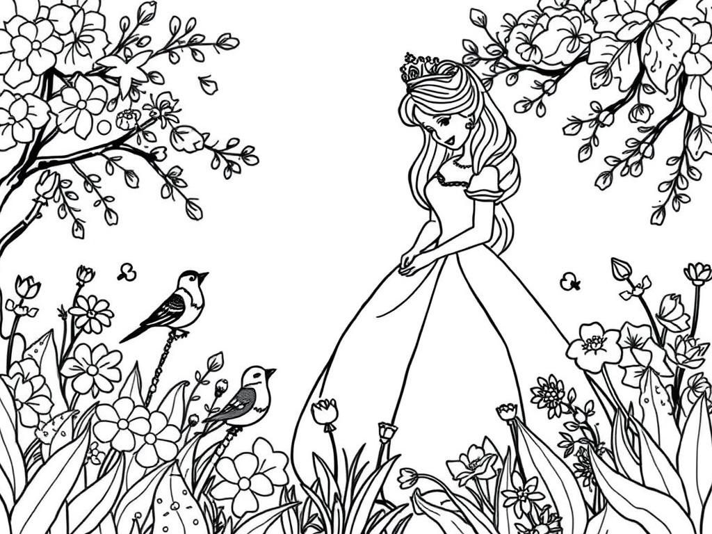 Prinses in de tuin kleurplaat