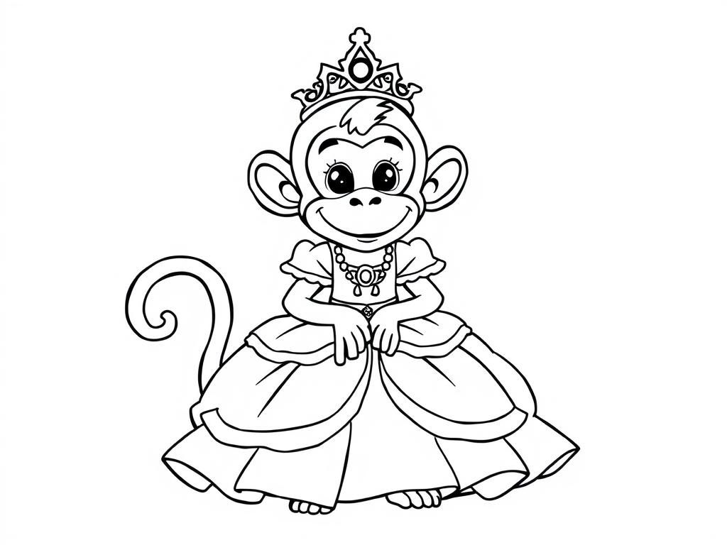 a princess monkey in a princesses dress but show the feet too