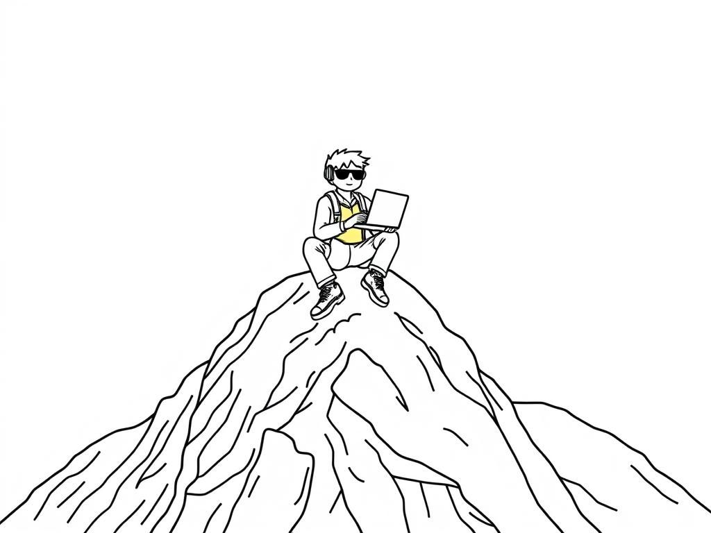 A programmer sitting on a mountain top