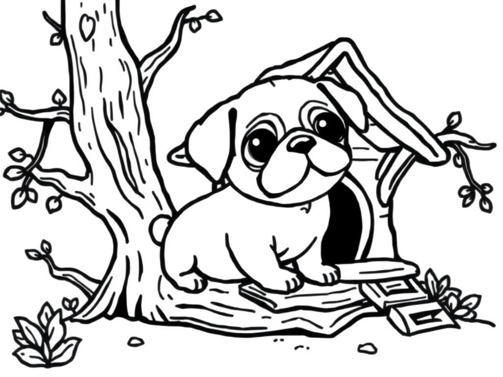 A puggle in a treehouse