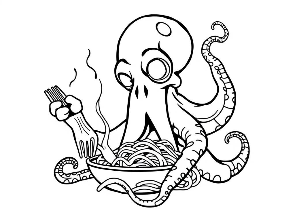 Octopus Eating Noodles Coloring Page