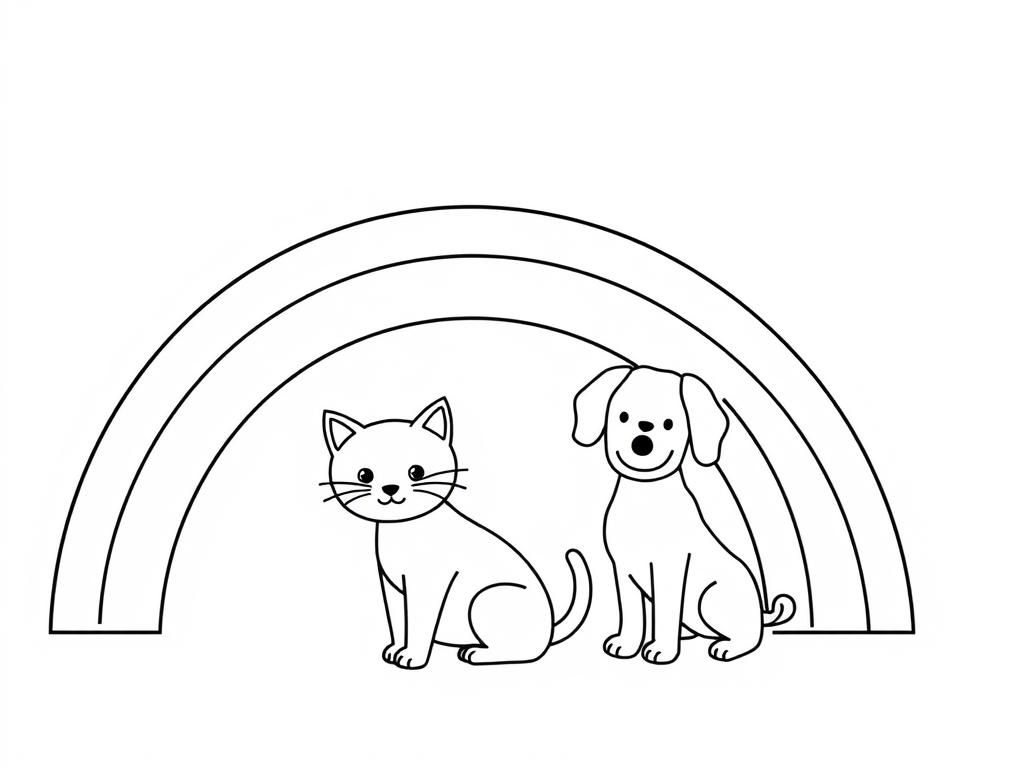 A rainbow with a cat and dog