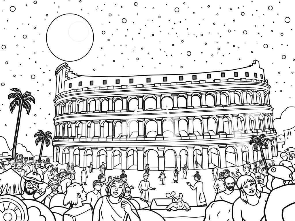 a rave at a roman colloseum floating in space