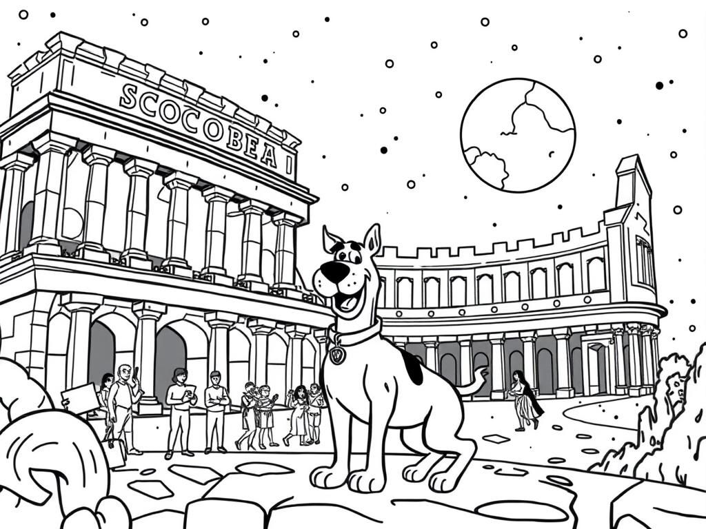 a rave at a roman colloseum floating in space featuring scooby doo