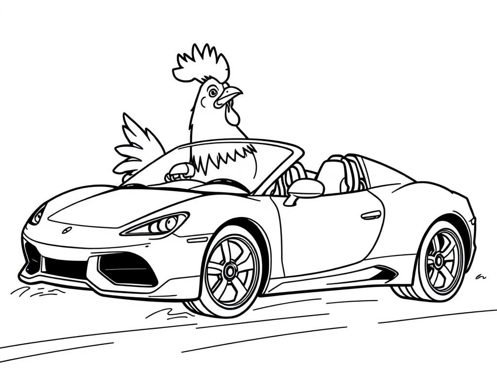 Preview of a realistic chicken driving a sports car