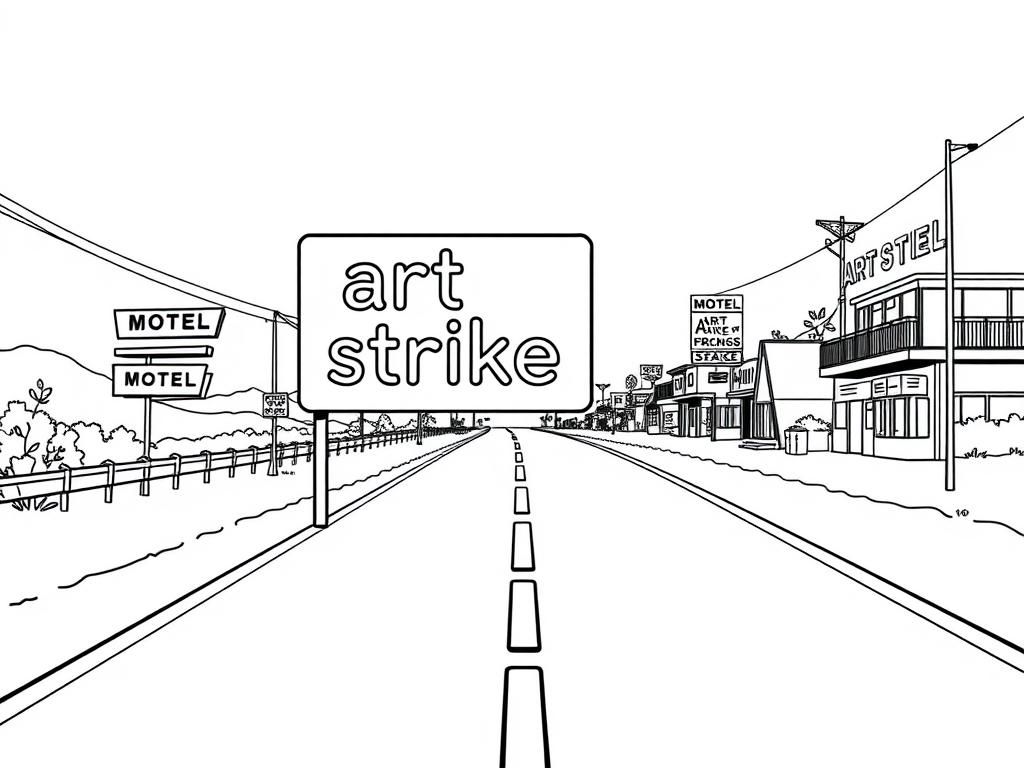 Preview of a road panel with 'art strike' written and motels around